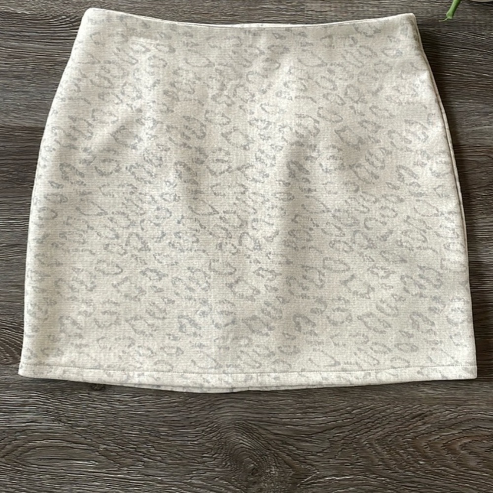Altar'd State Cream & Light Gray Leopard-Print Mini Skirt